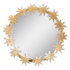 Circular brass mirror with applied flower surround